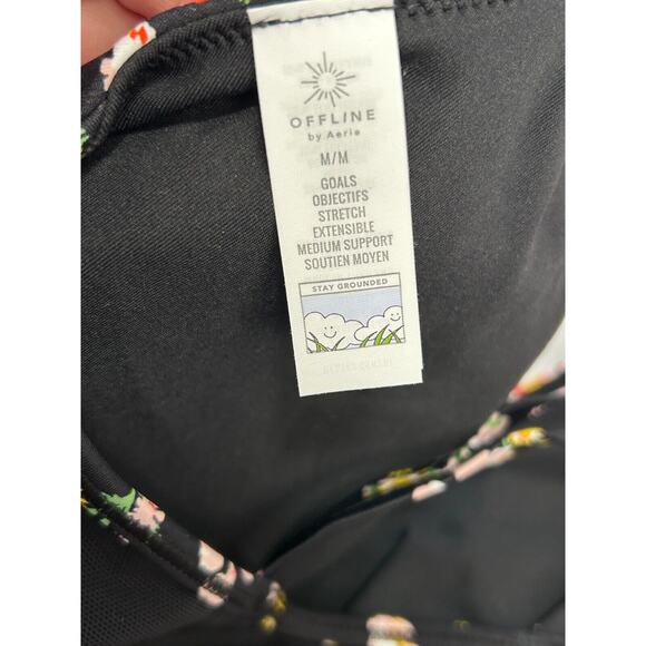 NWT Offline By Aerie Women's Goals Plunge Sports Bra in True Black Floral Size M - Picture 8 of 11
